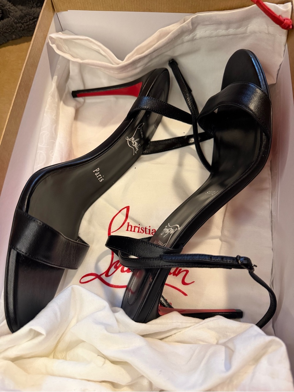 Christian Louboutin Loubugirl 85mm Black Leather Strappy Stiletto